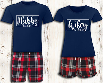 Couple Pajamas Hubby Wifey Pjs Personalised Matching Pyjamas Hubby