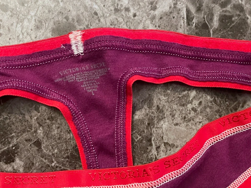 BRAGAS TANGA NUEVAS SIN ETIQUETAS VICTORIA'S SECRET L COPO DE NIEVE A CUADROS 100 % ALGODÓN RARAS DE COLECCIÓN Foto 3 de 4