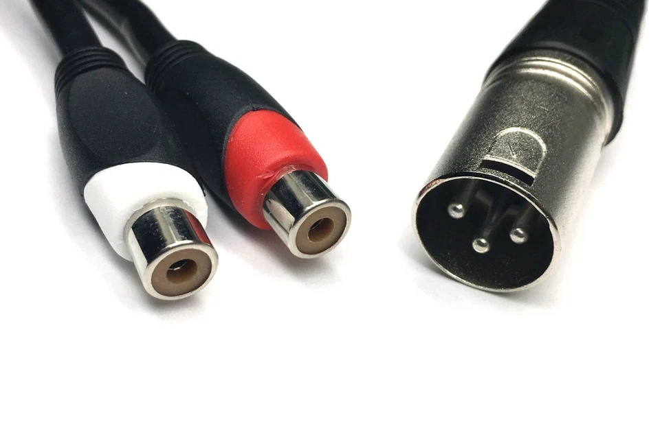 NEW XLR Male 3-Pin Plug to 2-RCA Female Jacks Stereo Microphone Adapter 1' Cable - Image 2 of 2