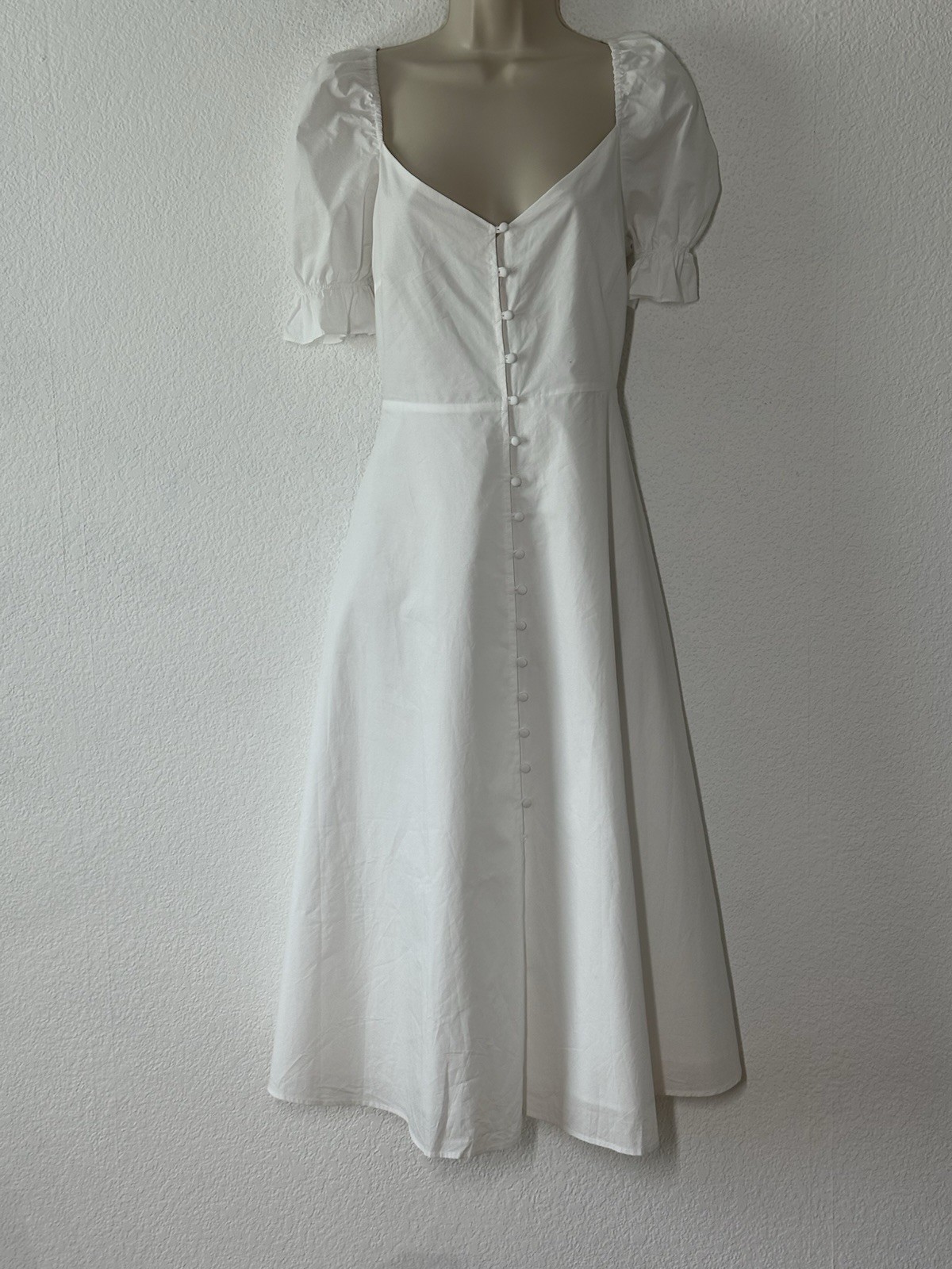 Midi Dress White Cotton Puff Sleeves Milkmaid Cottagecore Boho Western Coquette