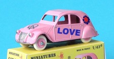 Car-Horse Citroen 2cv 2 cv  pink babacool Hippie style Dinky cij jrd Norev