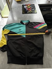 Vintage Adidas Originals Track Top Small 34/36 Nero Turchese Giallo Rosa Retrò