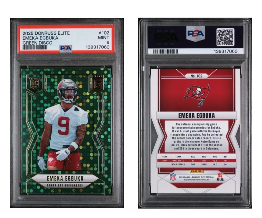 2025 Donruss Elite Emeka Egbuka Rookie Card #102 GREEN DISCO 🟢PSA 9🟢 RC