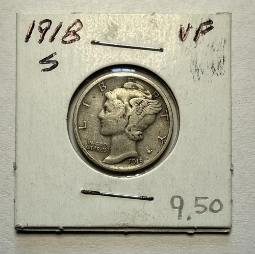1918-S Mercury Dime 10C SILVER - Very Fine (VF)