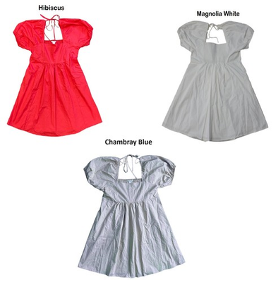 #ad Draper James Ladies Square Neckline Tie Back Puff Sleeve Dress $12.99