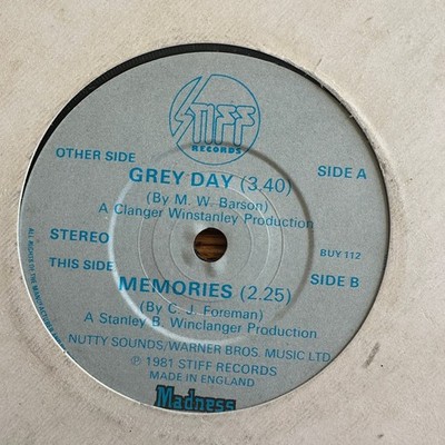 Madness   Grey Day / Memories 7'' Single Record 1981 Stiff Records Ska Pop 45 RPM