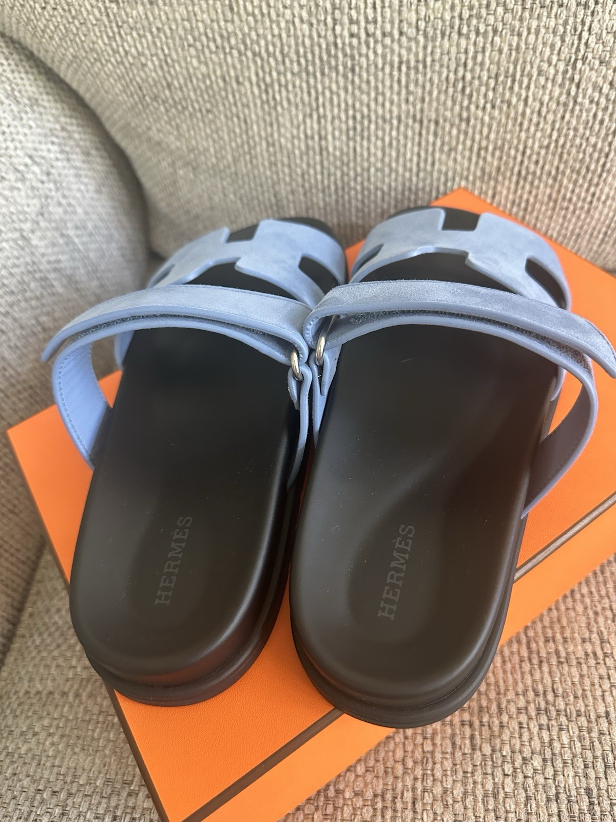Size 39EU NIB HERMÈS Blue Jean Suede Women’s Chypre Sandals thumbnail 5