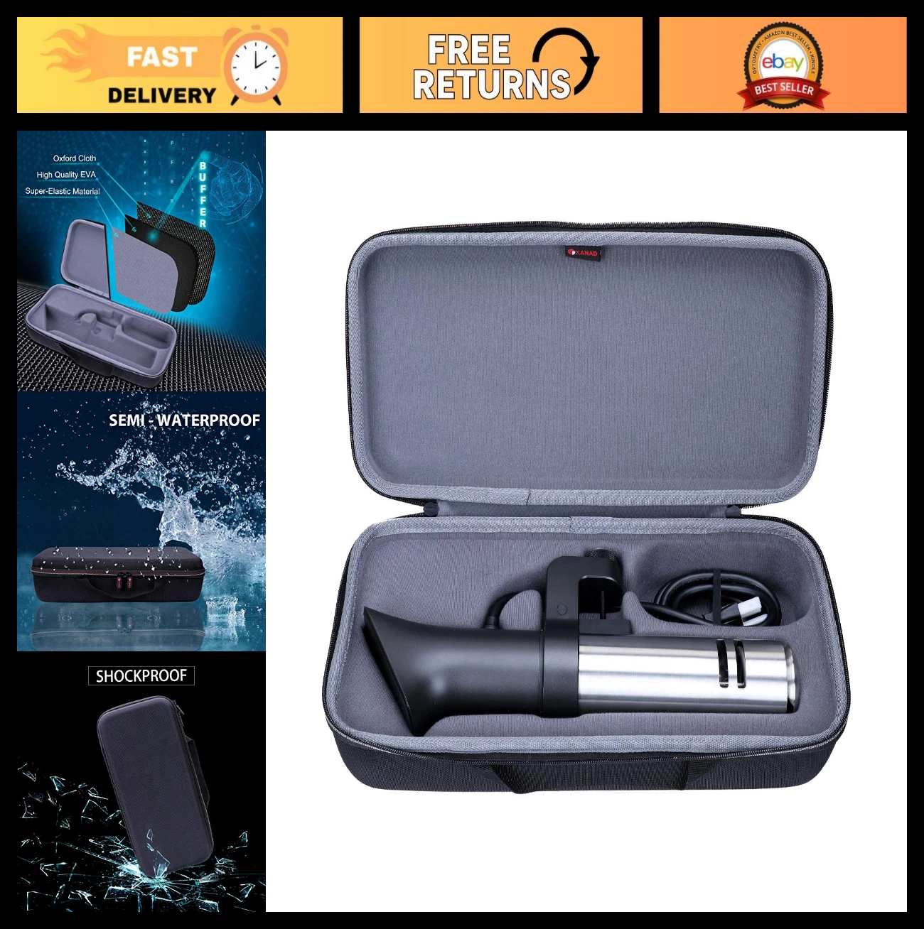 Hard Case for Sous Vide Precision Cooker, Waterproof, Shockproof, Durable Storag