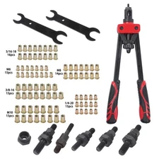 14" Rivet Nut Tool Kit with 90pcs Rivnuts & 2 Lock Pins, Metric & Inch Mandrels