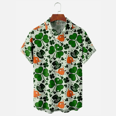 St Patrick's Day Hawaiian Shirt Lucky USA Flag Forest Green Festival Wear