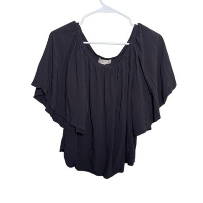 Loft Blouse Women's Petite Small Gray Flutter Sleeve Solid Ruffle Casual Top