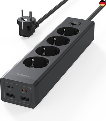 TESSAN 20W USB C Steckdosenleiste, GaN USB C Schnellladen Mehrfachsteckdose mit