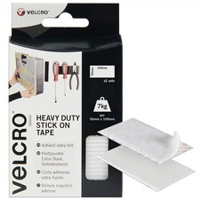 VELCRO Brand 2pk Heavy Duty White Stick On Strips 50mm x 100mm Hook And Loop
