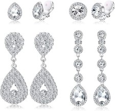 4 Pairs Silver Clip Earrings Women Elegant Rhinestone girl fashion gift chrisms