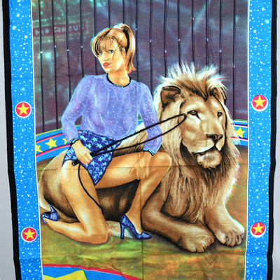 Vintage Circus Lion Tamer Tapestry Pin Up Carnival Kitsch Wall Hanging 1984 ATC
