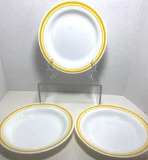 Set of 4 Corelle Citrus Almond Soup Salad Yellow Stripe Flat Rim Bowls 8.5"