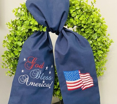 July 4th wreath sash God Bless America American Flag