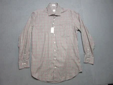 Peter Millar Shirt Men's Medium Brown Red Check Long Sleeve Button Up