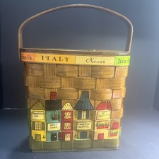 Nan Caro VTG 70 s Hand-Painted Wooden Penny TRAVEL Basket Purse/