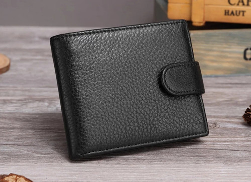 Mens RFID Blocking Genuine Leather Wallet Black Wallet With Snap Button UK