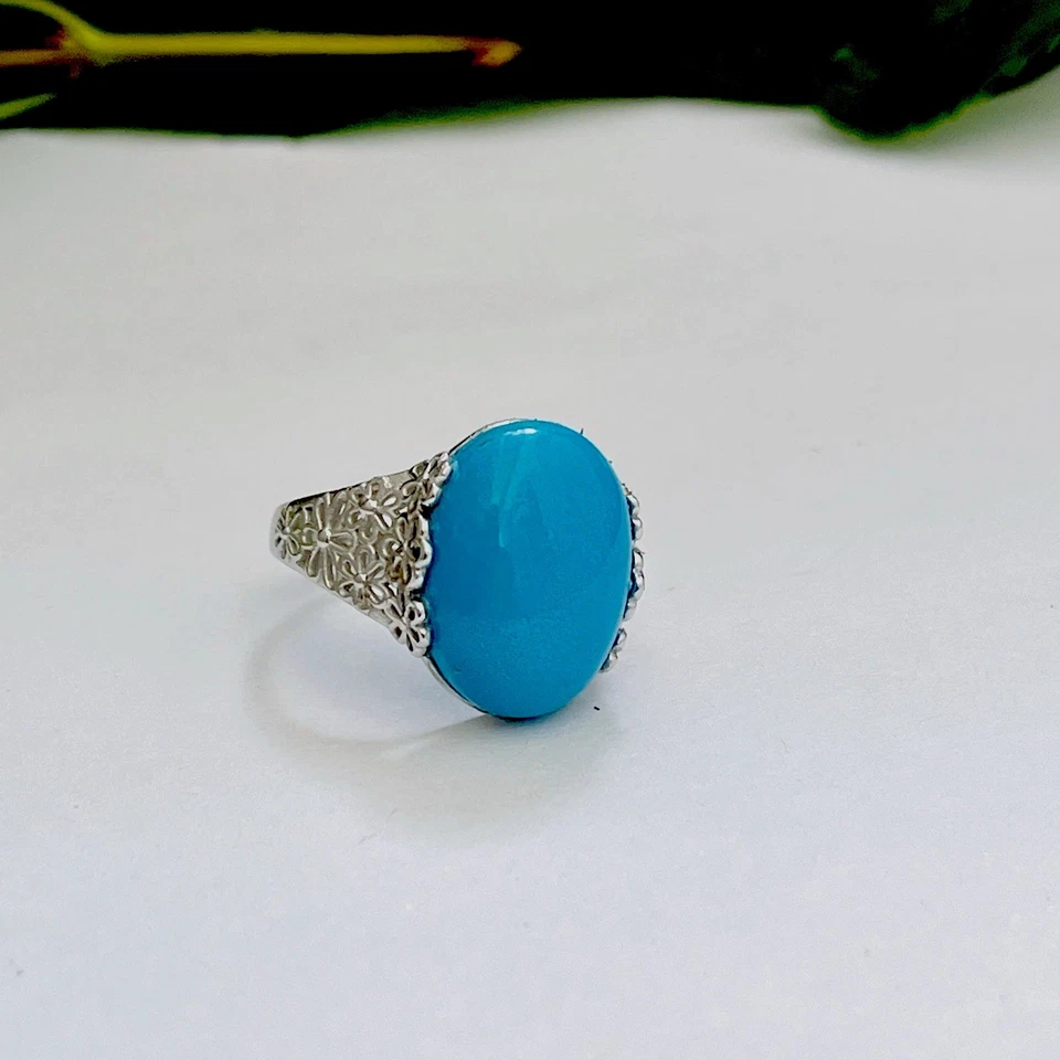 Anillo Turquesa Natural Bella Durmiente Turquesa Hecho a Mano Plata 925 Ajustable Foto 2 de 4