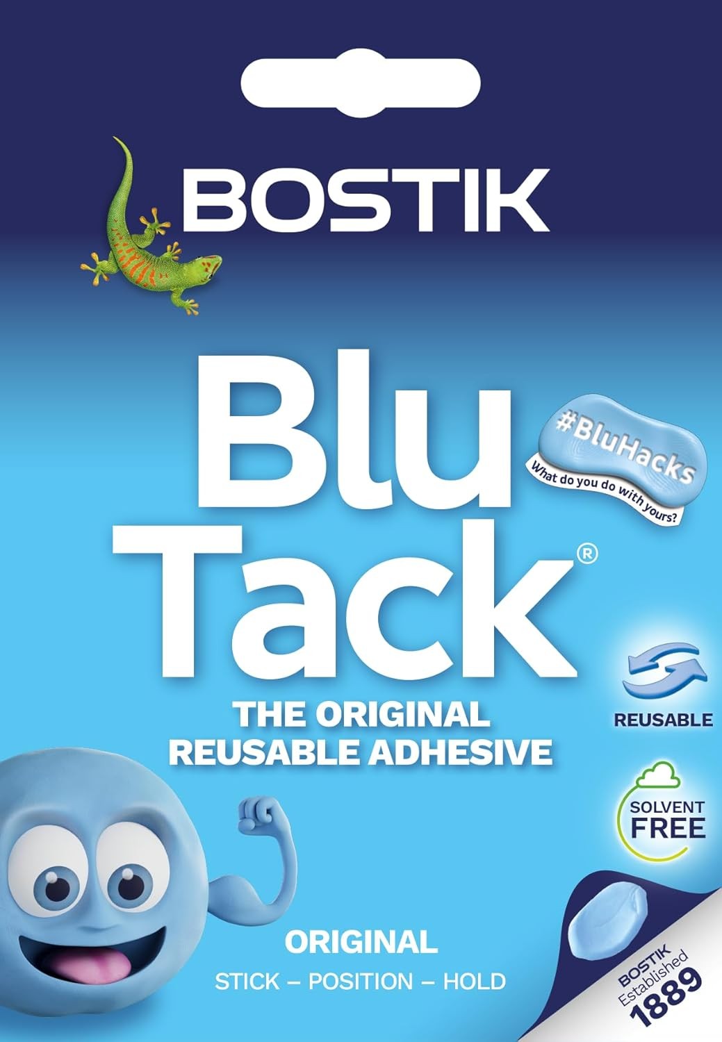 Bostik Blu Tack Blue - Handy Size - Multipurpose Reusable Adhesive - Clean - Sa