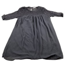 AUW Black Lace Top Dress Babydoll Mini Short Sleeve Sheer Casual Cute