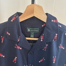 B by Brooks Brothers Boys Navy Lobster Print Button Up Camp Shirt 12Y NWT