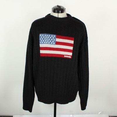 Vintage Schott Big USA Flagge schwarz schwerer Wollmix Herren XL Strickpullover