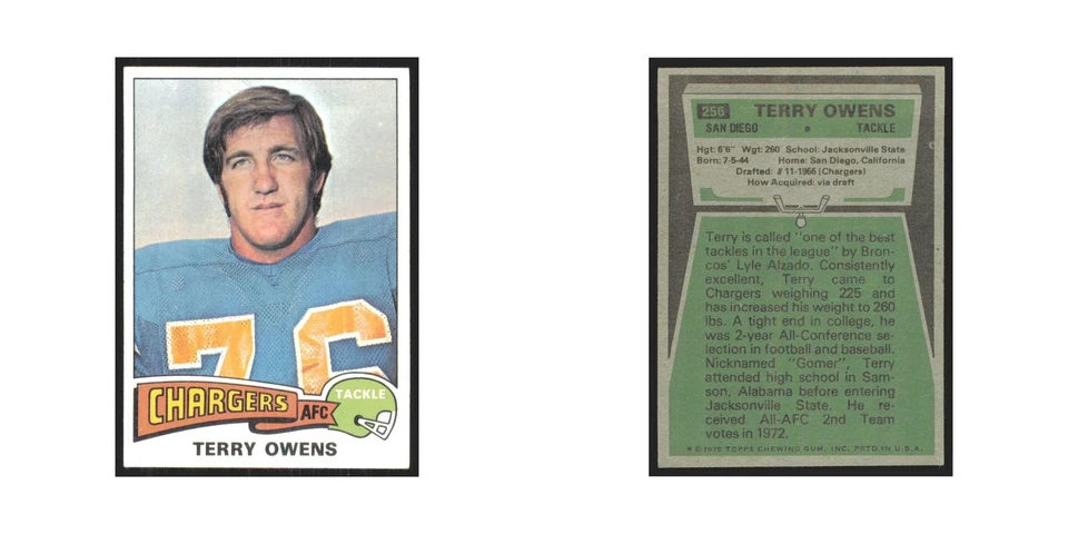 1975 Topps Terry Owens San Diego Chargers #256.0 - Image 3 of 3