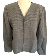 PENDLETON Jacket Blazer Black White Houndstooth 100 Wool Full Zipper Size 12 US