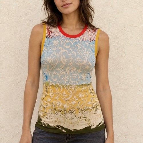 Jean Paul Gaultier, Vintage Jean Paul Gaultier 90s S M Maille Femme Baroque Floral Colorblock Tank