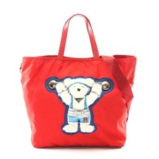 Prada Nylon Saffiano Leather Bear Handbag Women Red One Size