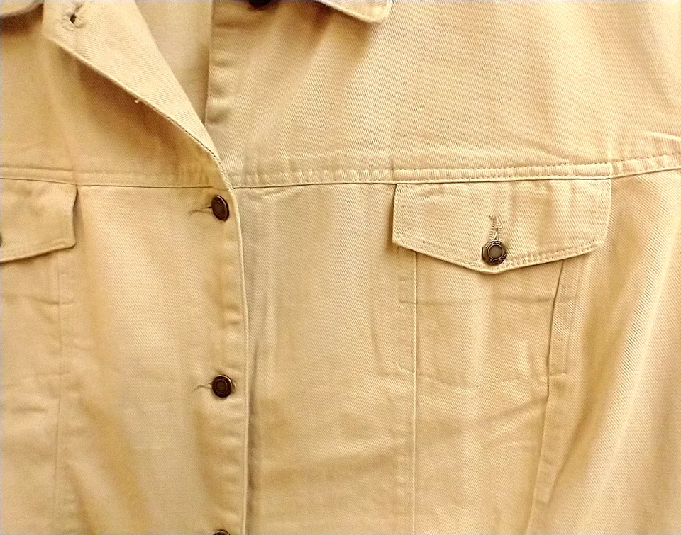 Chaqueta Jean Clásica Beige Jessica London 34W Boho Denim Trucker Indie Granola Foto 4 de 4