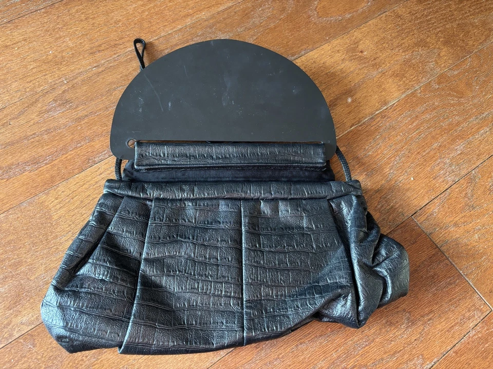 Vintage Leather Moon Bags Black Art Deco Design Clutch/Satchel - Image 3 of 4