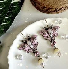 Pink Moth Enamel Stone Earrings Goth Bohemian Insect Bohemian Jewelry Gift NEW