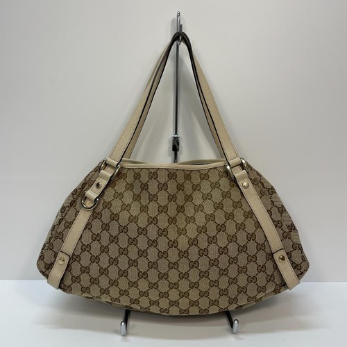 GUCCI 130736 Abbey GG Tote Hand Bag Tote Bag Beige Canvas Leather Used Women