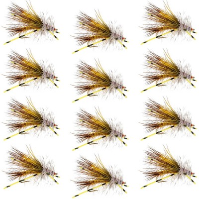 Kaufmann's Yellow Crystal Stimulator Rubber Legs Dry Fly - 1 Dozen Flies Size 14