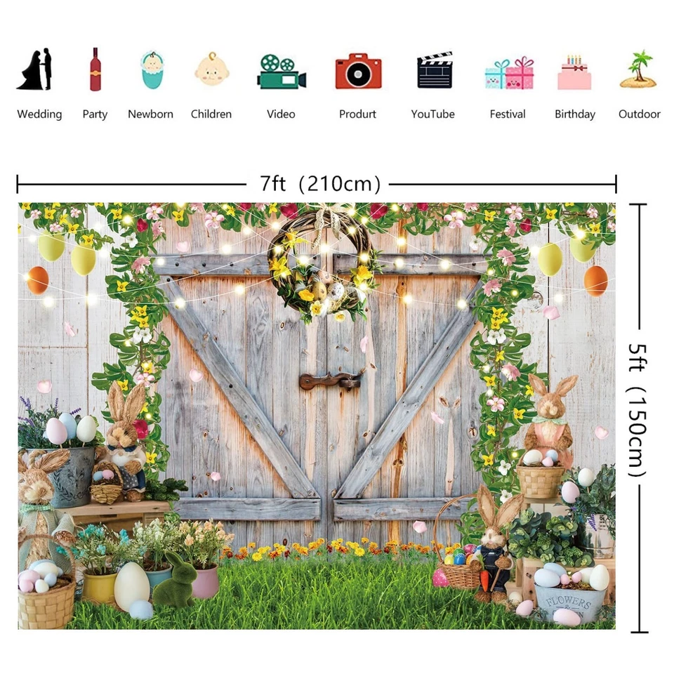 Telón de fondo de Pascua jardín de primavera rústico madera huevos de conejo fotografía fondo Foto 4 de 4