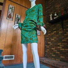 Vtg 60s Mod Youthquake Trumpet Sleeve Cocktail Mini Skirt Go Go Dress Suit XS/S