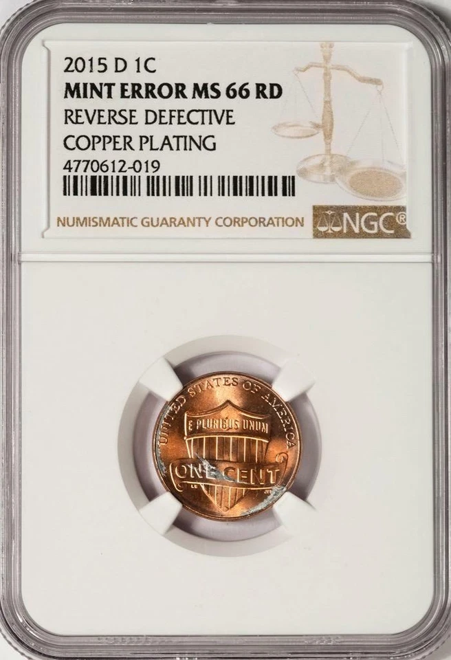 2015 D NGC MS66RD Struck On Defective Copper Plating Shield Cent Mint Error Rare - Image 2 of 4
