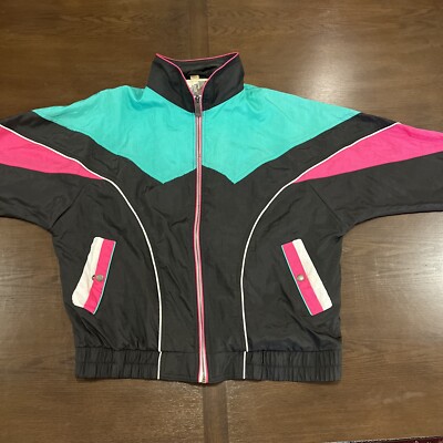 Vintage 80s Windbreaker Jacket Womens Sz L Full Zip Active
