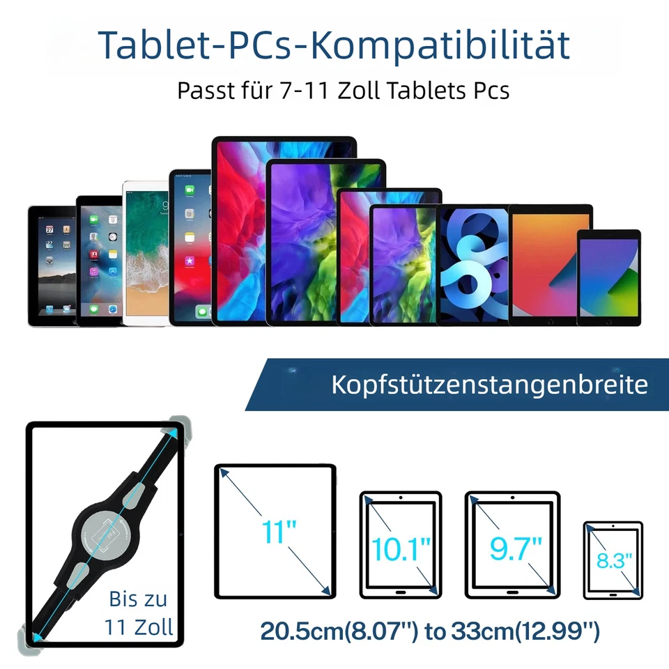 Auto Tablet Halterung KFZ Kopfstütze Halter für iPad Samsung (7 - 11 Zoll) - Bild 3 von 4