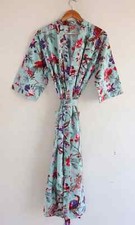 Indian Bird Printed 100 Cotton Robe Long Kimono Sleepwear Night Kimono Dress