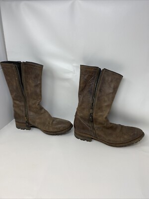 N.D.C Mens Vintage Leather All Weather Double Zip Shearling Boots Shoes Size 44