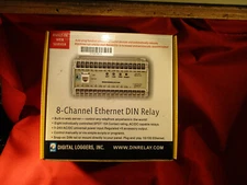 Digital Loggers DIN rail Relay 8 channel 10/100 ethernet 9-24v ac/dc power SPDT