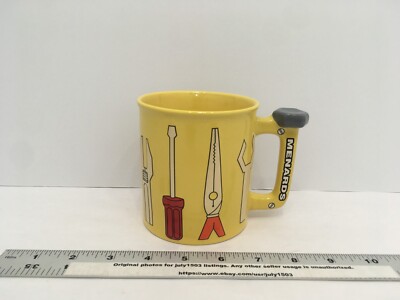 NEW Menards Collector Coffee Mug YELLOW Tool Patterns & Handle - Dish/Mic Safe