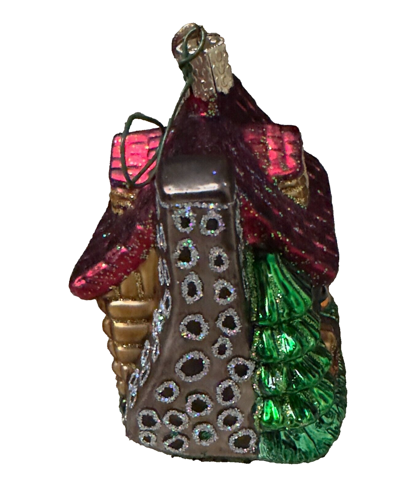 OWC Old World Christmas Cottage red green House Glass Ornament Rare eBay