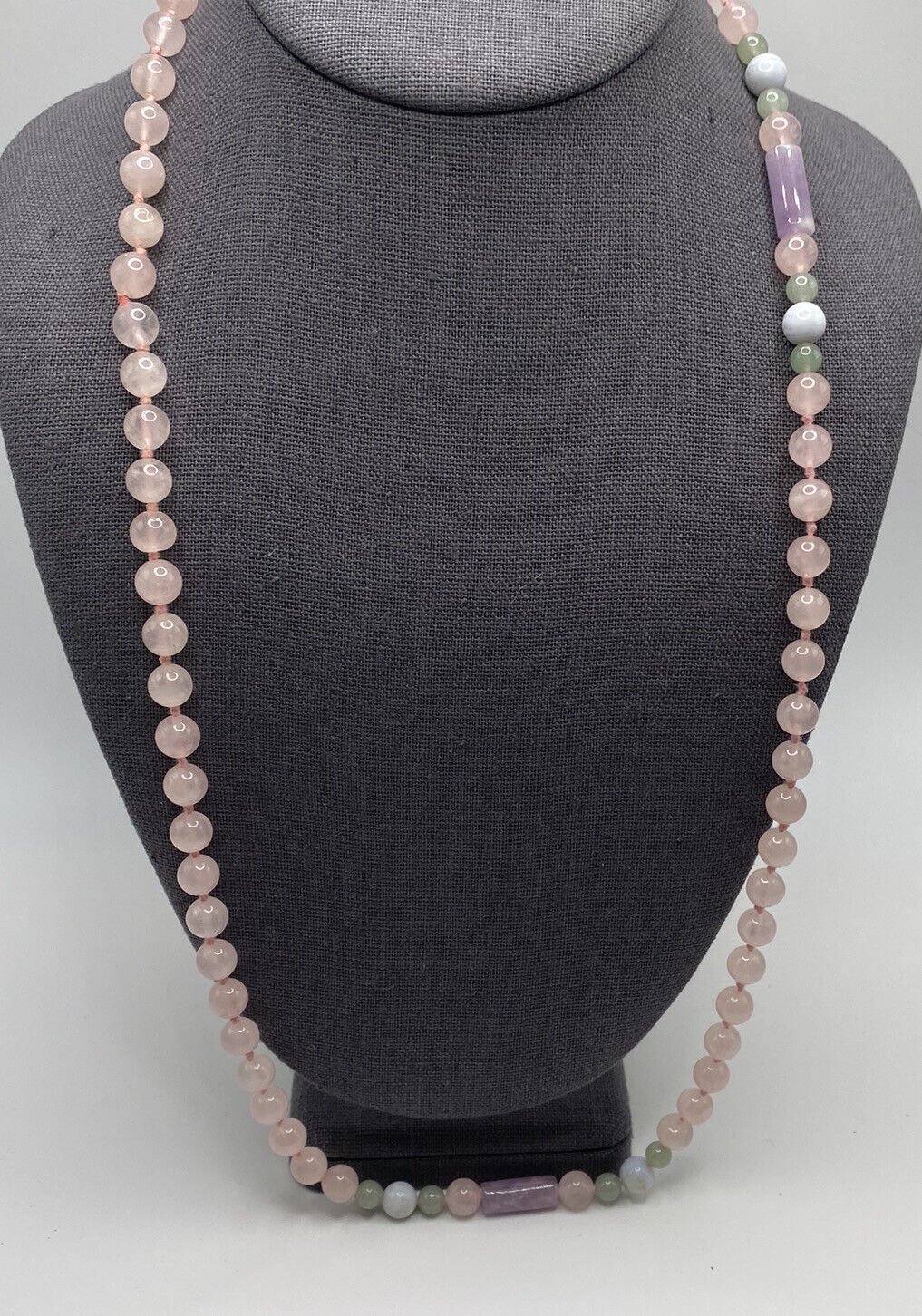 Rose Quartz Beaded Necklace With Purple Quartz & … - image 2