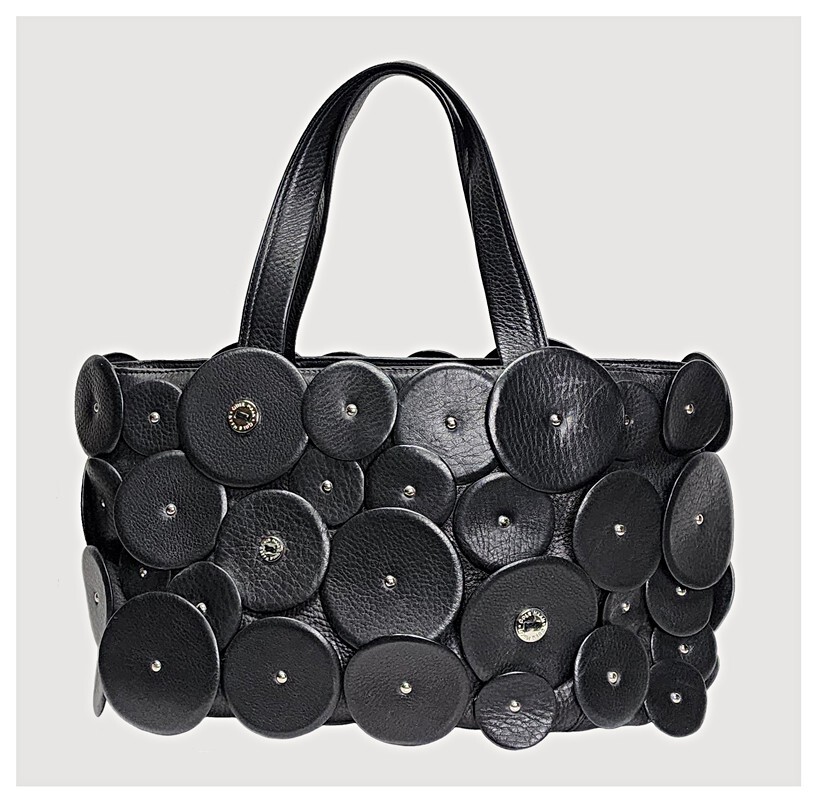 RARE Vintage COLE HAAN MELBOURNE Black Leather Disc Design Handbag